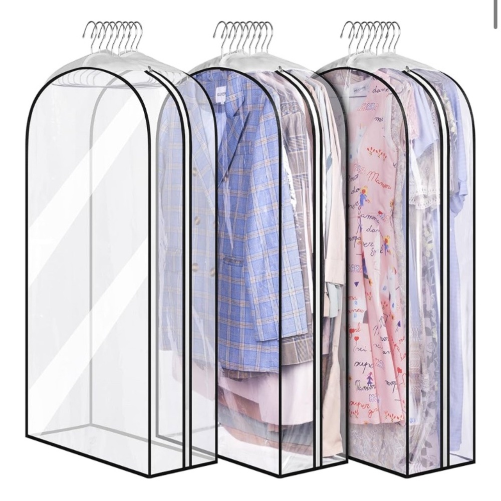 (2) Two 10" Gusseted Clear Garment Bags for Hanging Clothes 40" Closet Storage